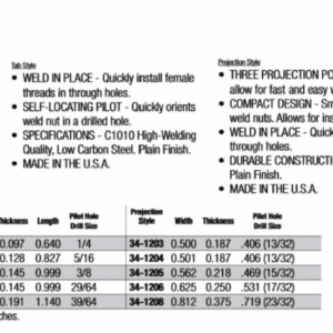 Weld Nuts - Tab & Projection Style
