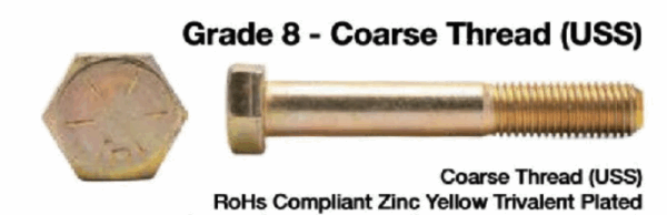 Grade 8 - Coarse Thread (USS) Hex Head Cap Screws