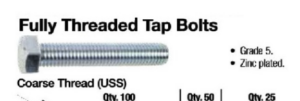 Fully Threaded Tap Bolts - Grade 5 (USS)