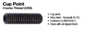 Cup Point Socket Set Screws – Coarse & Fine Thread